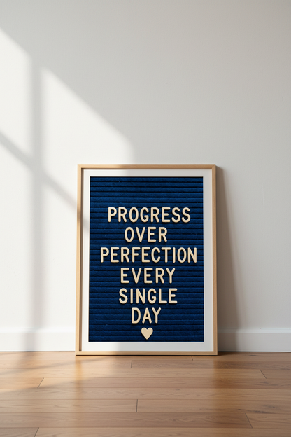 Progress Perfection | Minimalist Quote Wall Art Print, Living Room Decor