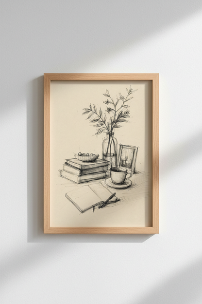 Line Art Poster | Still Life Sketch, Neutral Decor | Living Room Print
