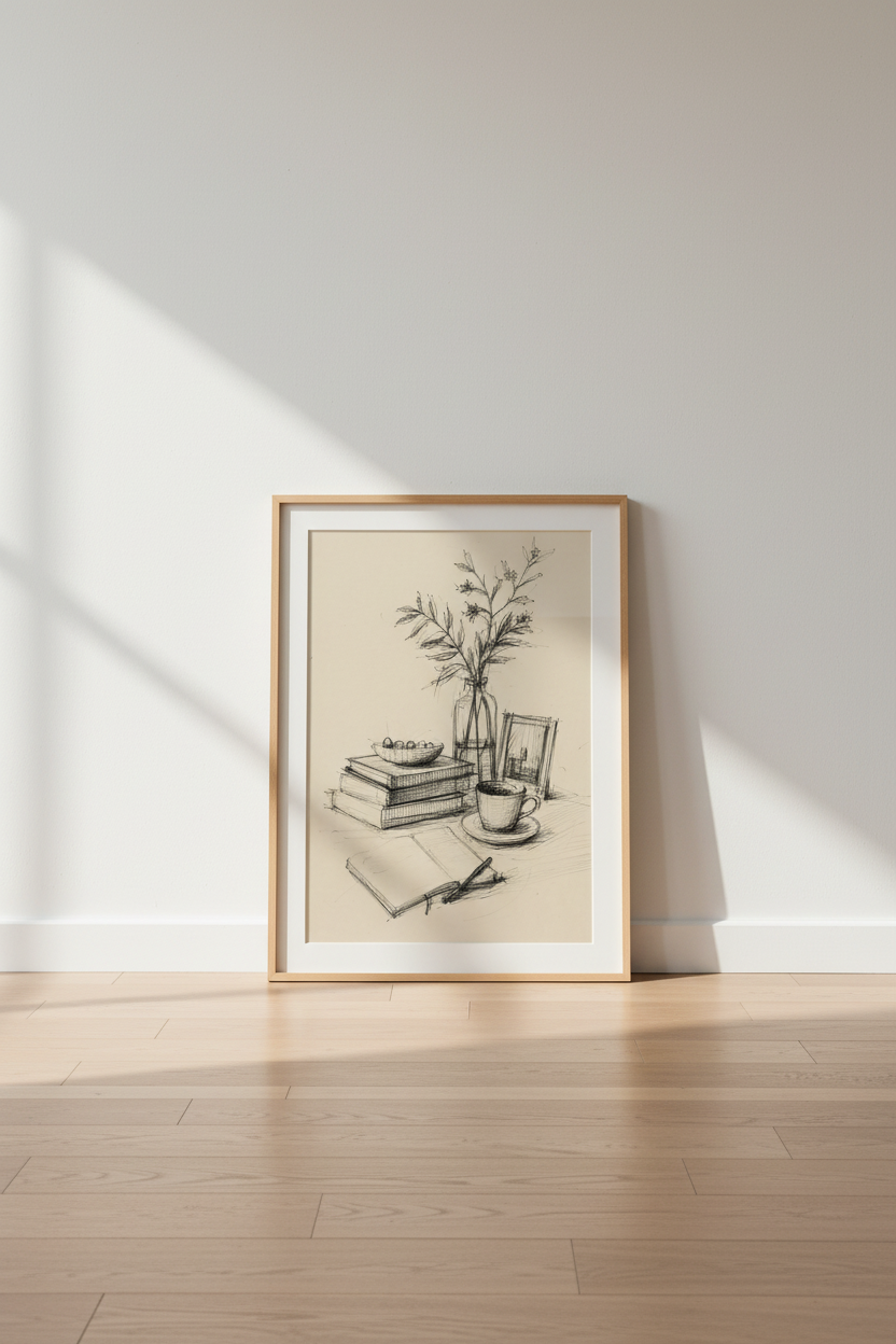 Line Art Poster | Still Life Sketch, Neutral Decor | Living Room Print