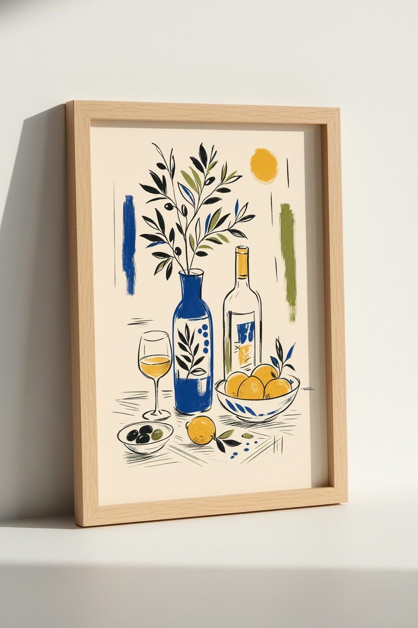 Mediterranean Wine &amp; Citrus Wall Art | Kitchen Decor | Matisse Style Poster