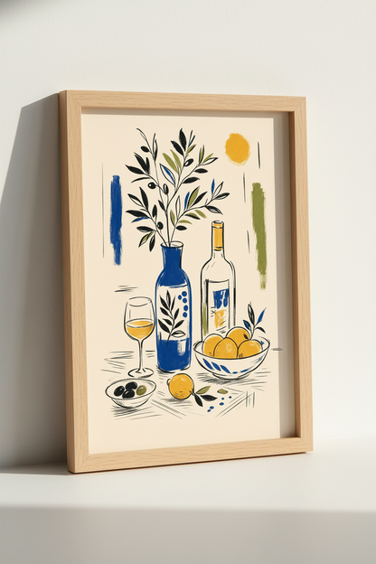 Mediterranean Wine &amp; Citrus Wall Art | Kitchen Decor | Matisse Style Poster
