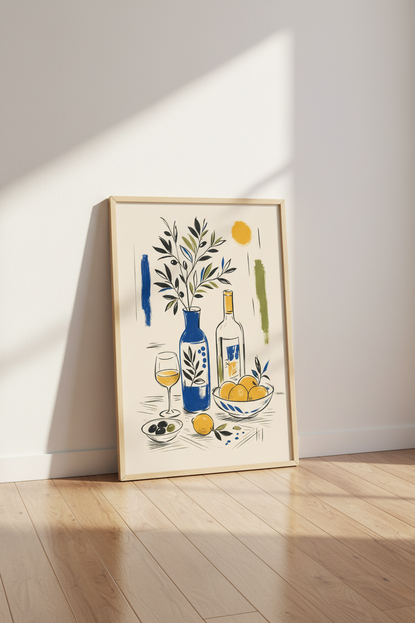 Mediterranean Wine &amp; Citrus Wall Art | Kitchen Decor | Matisse Style Poster