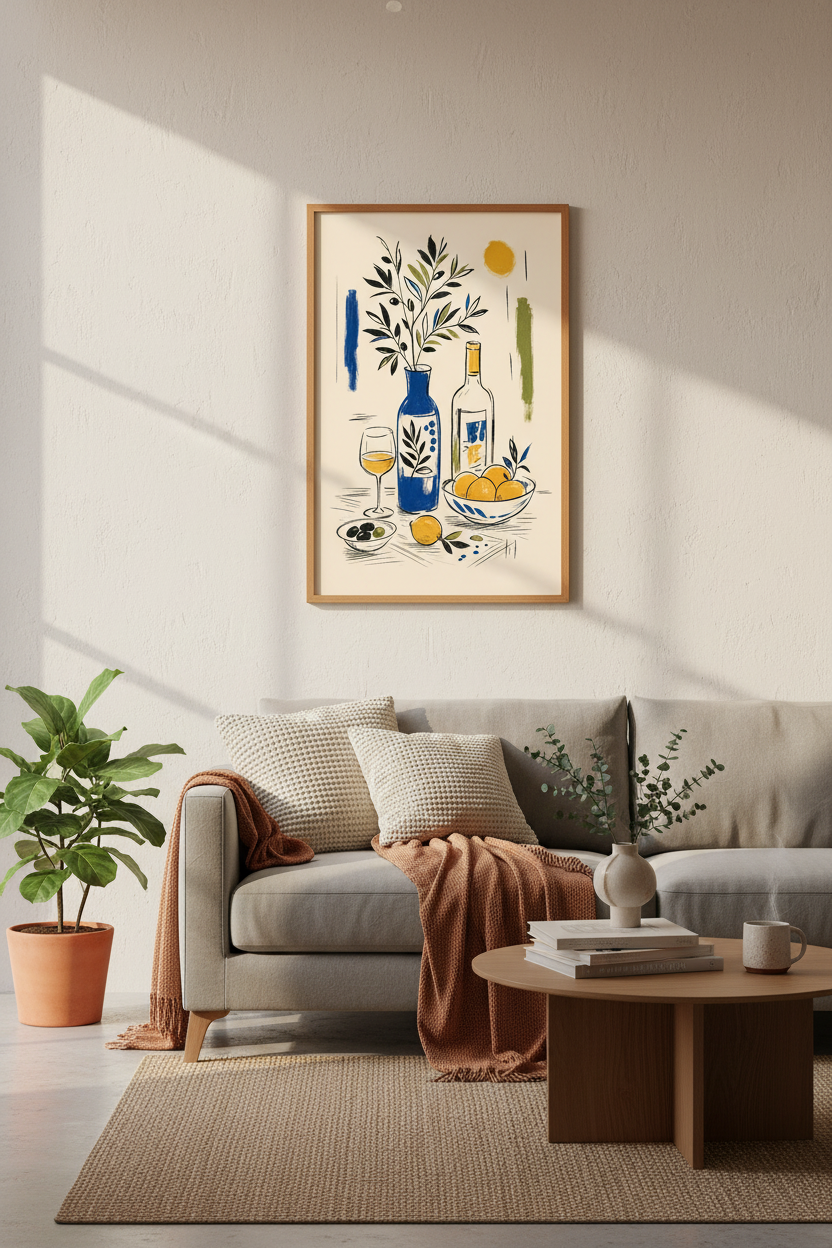 Mediterranean Wine &amp; Citrus Wall Art | Kitchen Decor | Matisse Style Poster