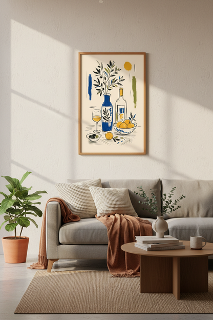 Mediterranean Wine &amp; Citrus Wall Art | Kitchen Decor | Matisse Style Poster