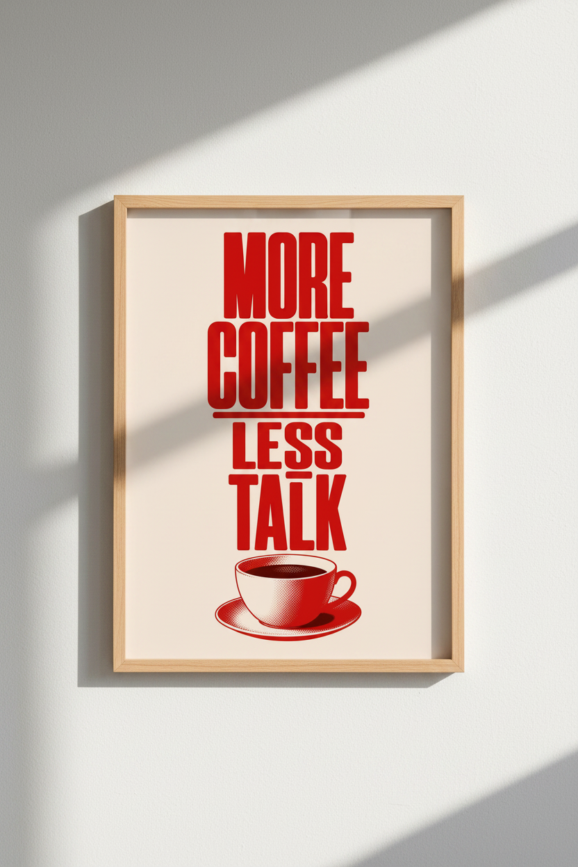 More Coffee Less Talk Wall Art | Red Typography Poster | Kitchen Cafe Decor