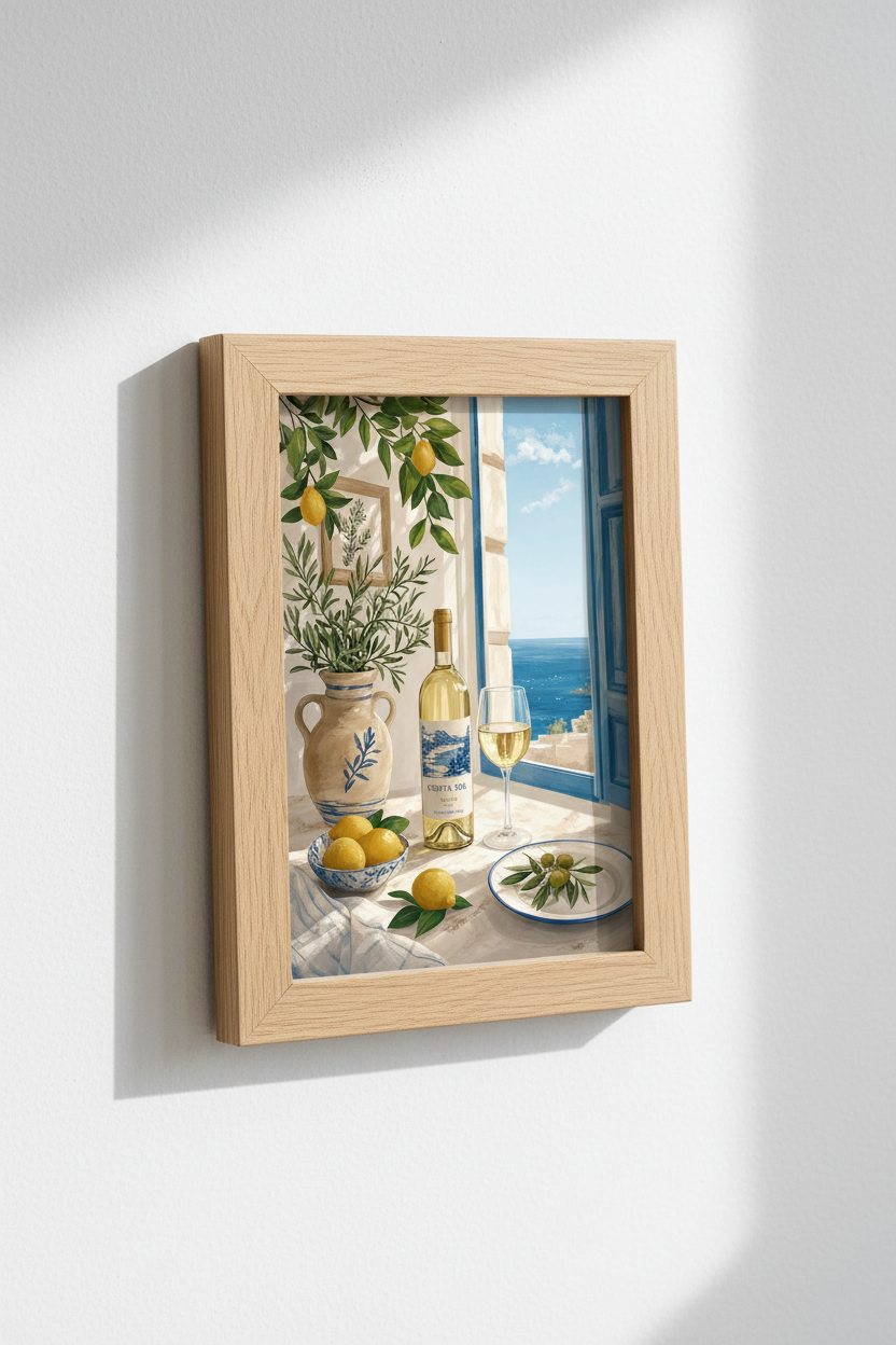 Italian Wine &amp; Lemon Still Life Art | Coastal Kitchen Decor | Mediterranean Poster