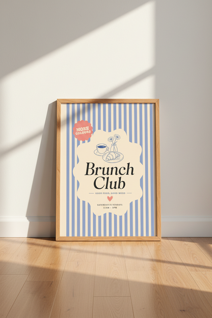 Brunch Club Retro Wall Art | Blue Striped Kitchen &amp; Dining Decor | Parisian Aesthetic