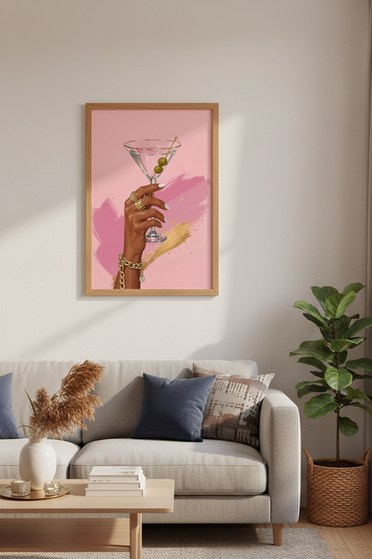 Martini Cocktail Wall Art | Pink Glamour Bar Decor | Preppy Poster