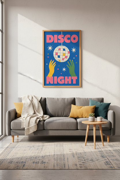 Disco Night Ball Art Print | Retro 70s Party Decor | Colorful Aesthetic Poster
