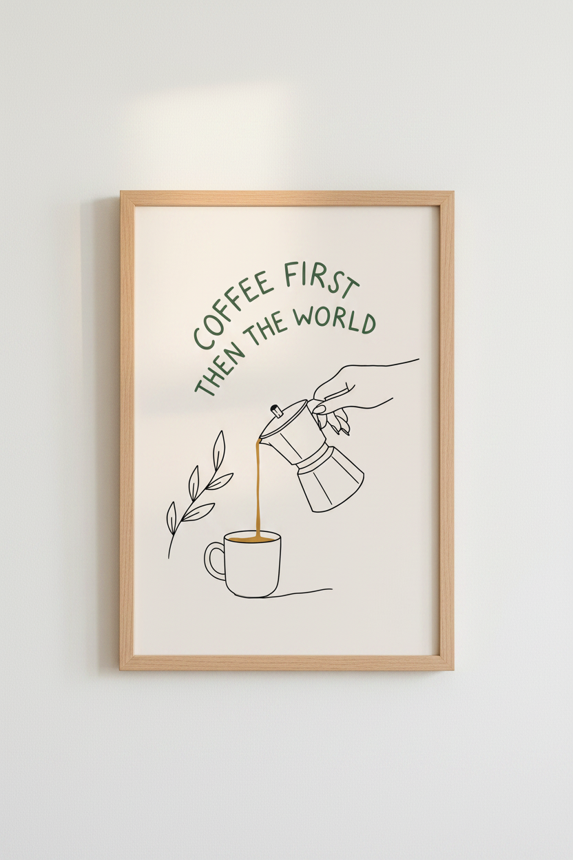 Coffee First Then World Wall Art | Kitchen Decor | Minimalist Poster