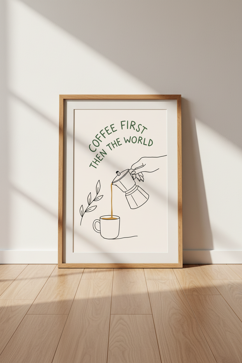 Coffee First Then World Wall Art | Kitchen Decor | Minimalist Poster