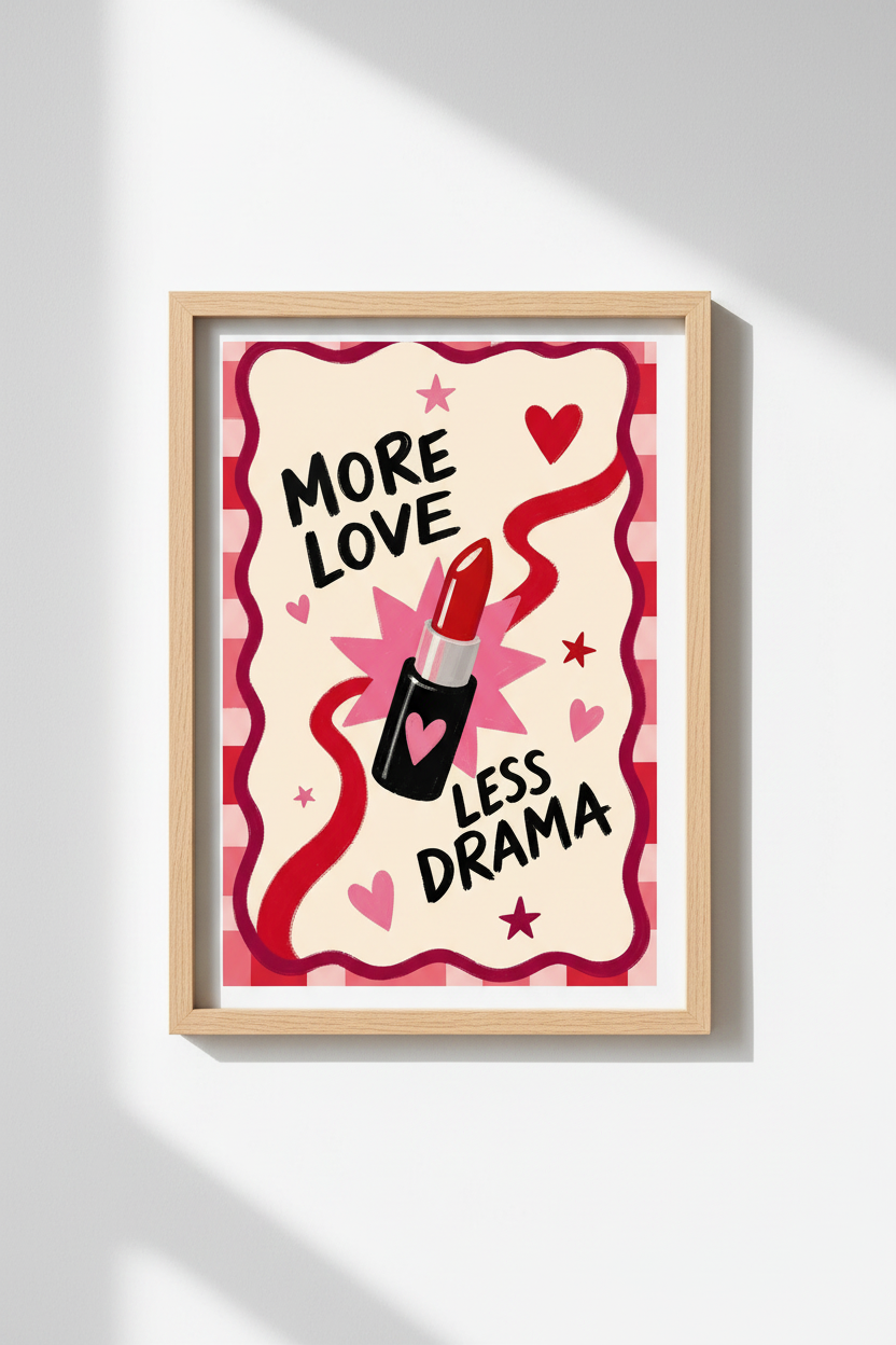 Coquette Girly Wall Art | Lipstick Pink Aesthetic Poster, Bedroom &amp; Vanity Decor