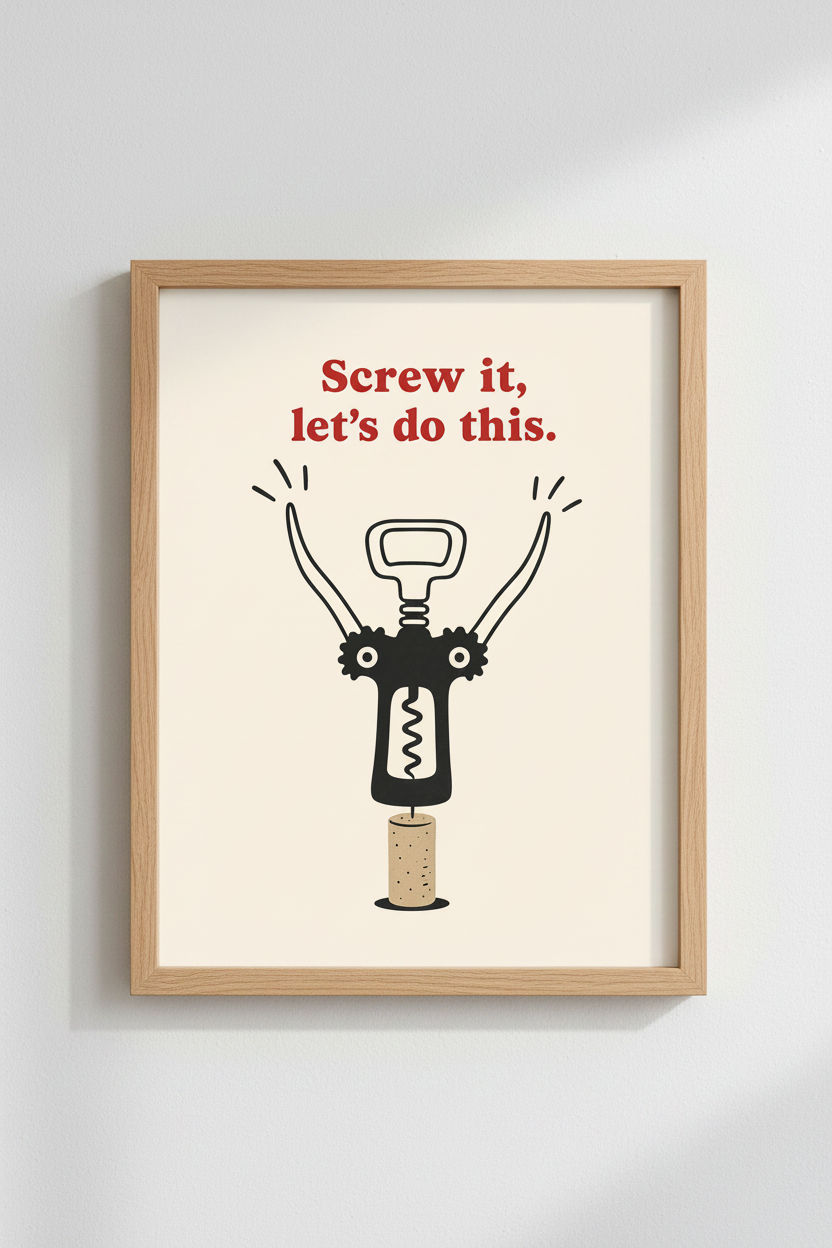 Corkscrew Poster | Minimalist Line Art, Kitchen Decor