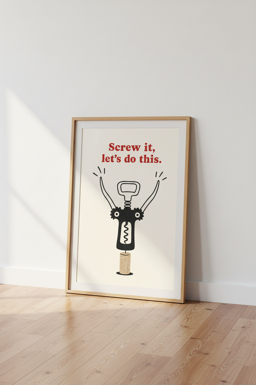 Corkscrew Poster | Minimalist Line Art, Kitchen Decor