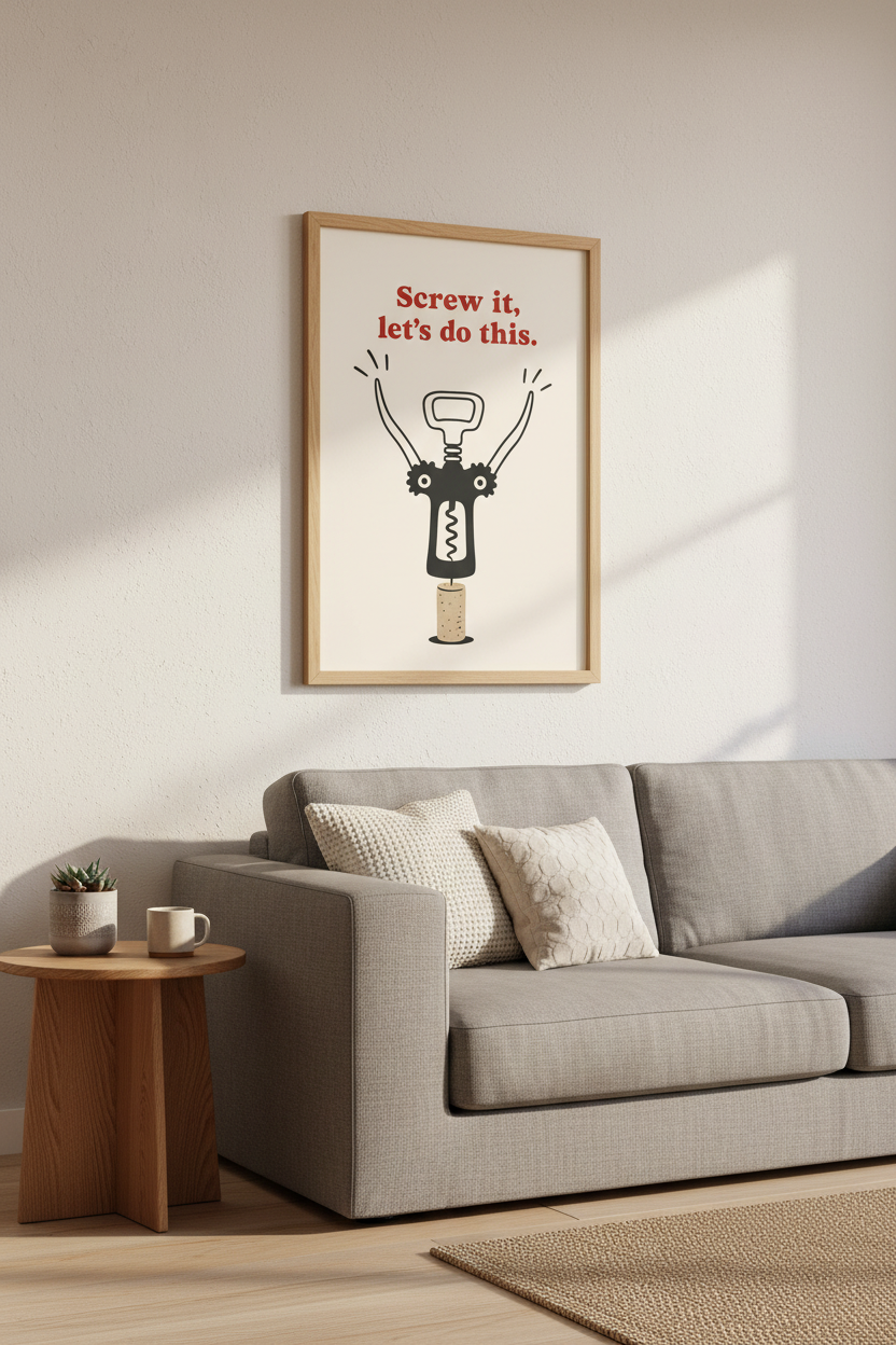 Corkscrew Poster | Minimalist Line Art, Kitchen Decor