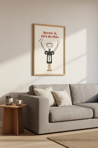 Corkscrew Poster | Minimalist Line Art, Kitchen Decor