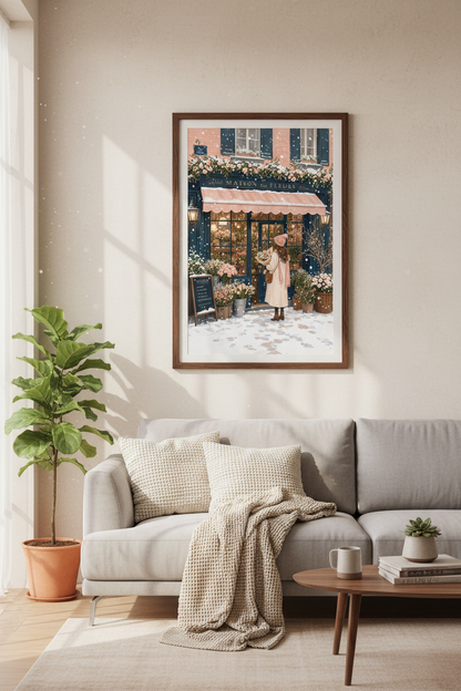 French Flower Shop | Winter Paris Street Scenery, Pink Aesthetic Room Decor