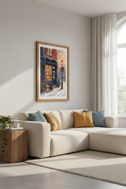 Cozy Bakery Christmas Wall Art | Winter Watercolor Poster, Holiday Decor