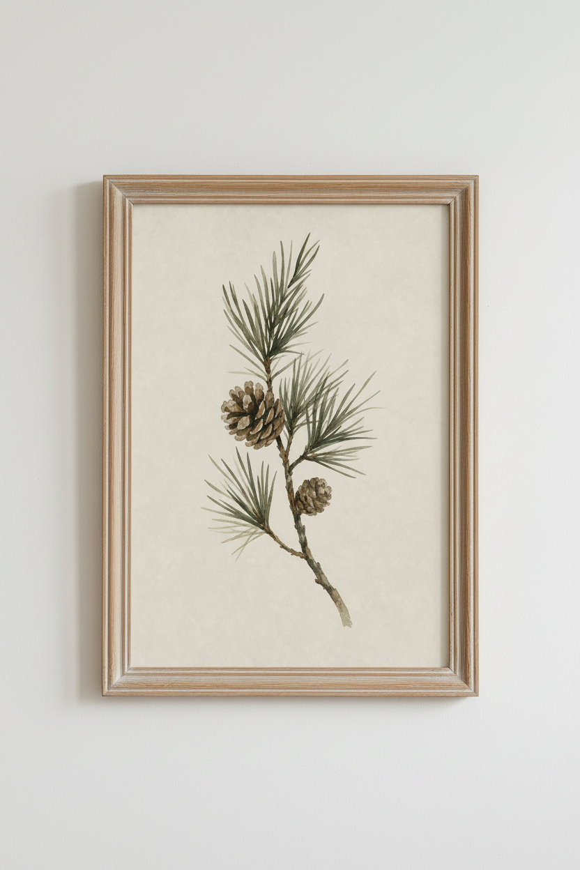 Pinecone Watercolor Wall Art | Rustic Botanical Poster, Nature Inspired Decor