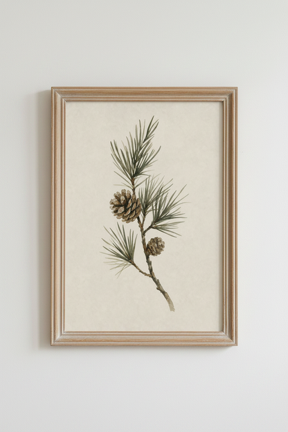 Pinecone Watercolor Wall Art | Rustic Botanical Poster, Nature Inspired Decor