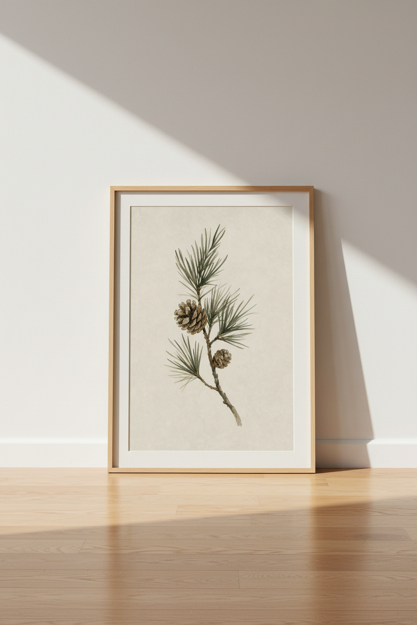 Pinecone Watercolor Wall Art | Rustic Botanical Poster, Nature Inspired Decor