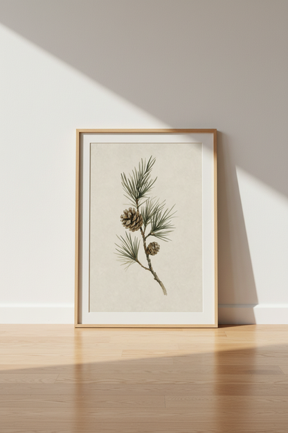 Pinecone Watercolor Wall Art | Rustic Botanical Poster, Nature Inspired Decor