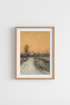 winter landscape art | Impressionist dusk, orange sky | Cozy living room decor