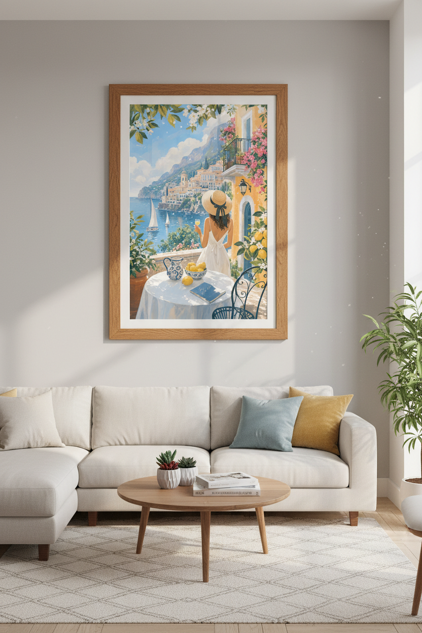 Amalfi Coast Italy Wall Art Print | Mediterranean Decor | Aesthetic Positano Poster