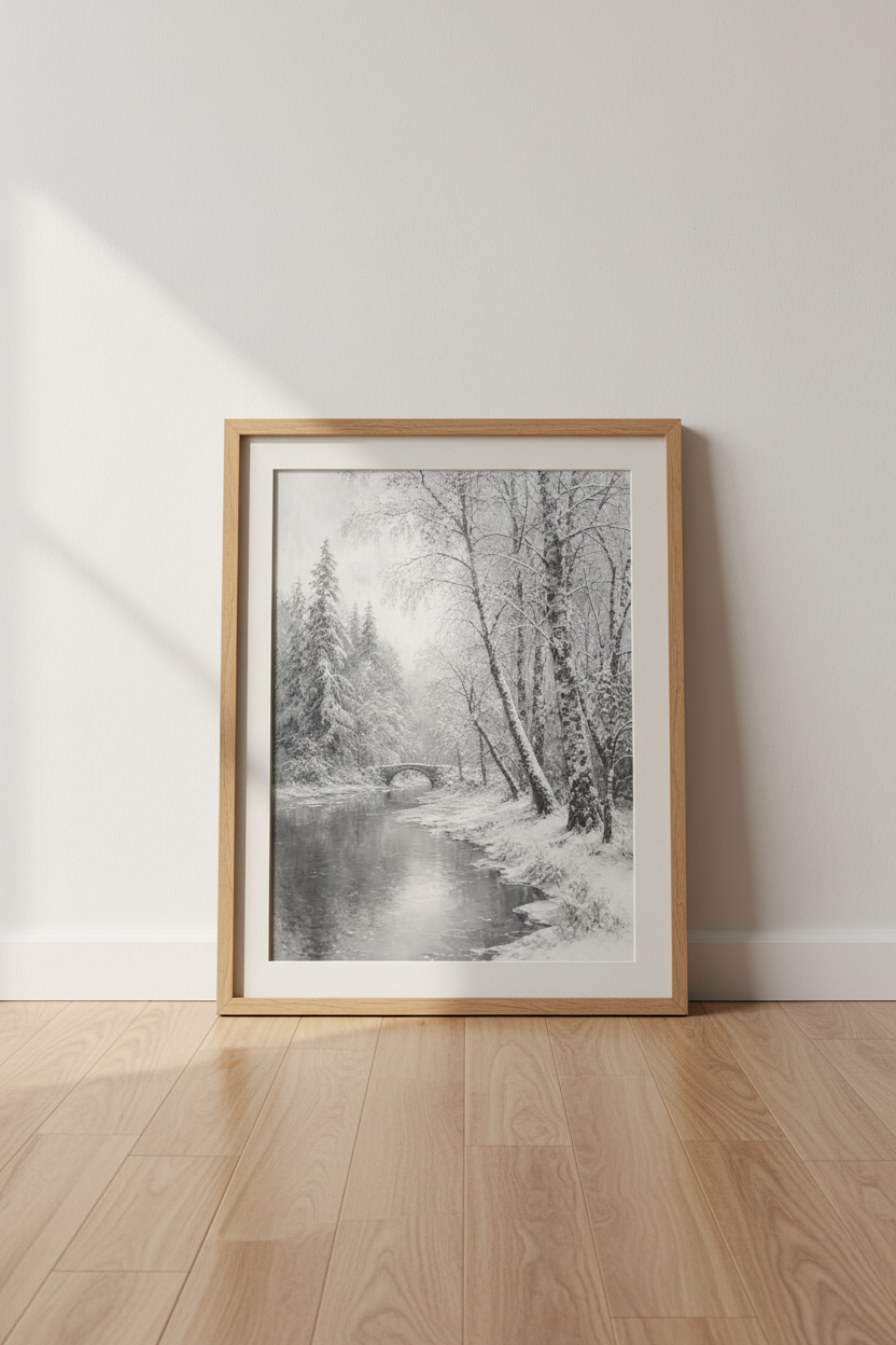 Winter Landscape Wall Art Print | Living Room Decor | Minimalist Snow Poster