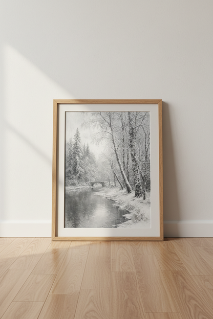 Winter Landscape Wall Art Print | Living Room Decor | Minimalist Snow Poster
