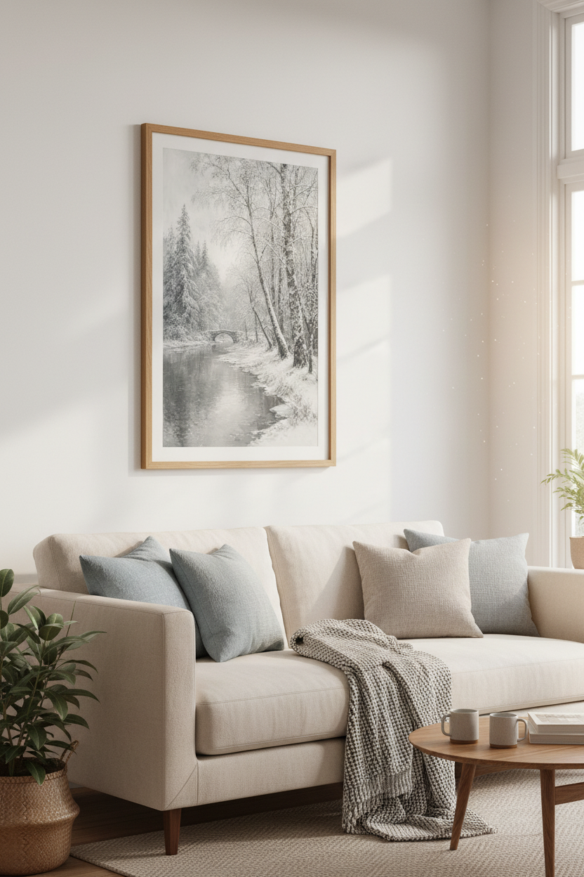 Winter Landscape Wall Art Print | Living Room Decor | Minimalist Snow Poster