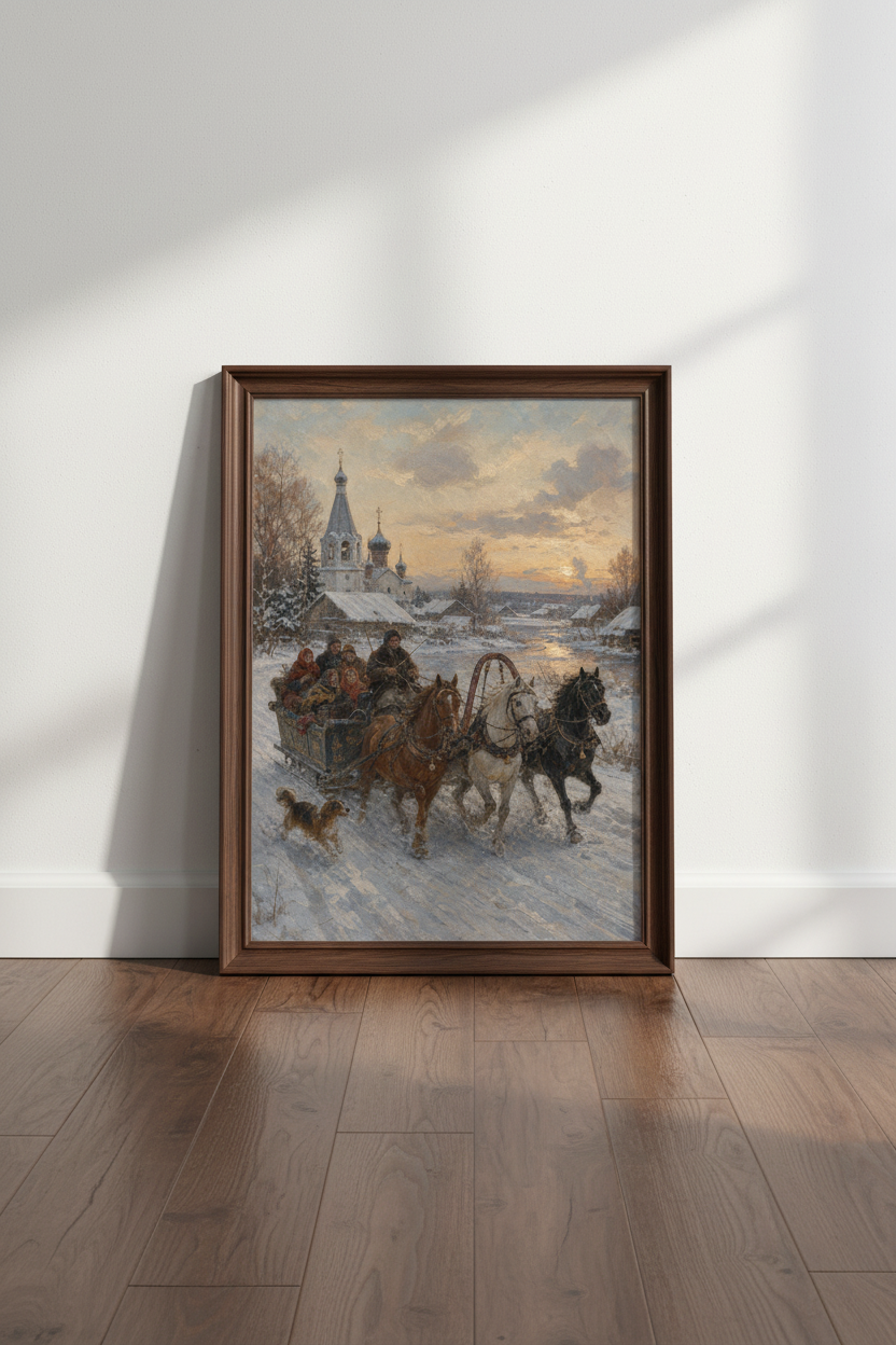Impressionist Winter Sleigh Wall Art Print | Living Room Decor | Cozy Poster