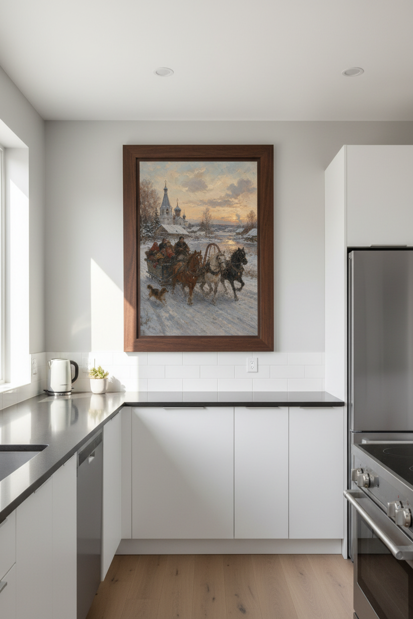 Impressionist Winter Sleigh Wall Art Print | Living Room Decor | Cozy Poster