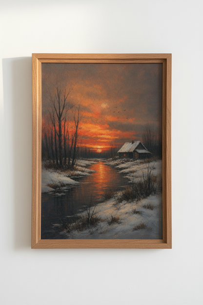 Winter Sunset Art | Romantic Landscape, Warm Tones | Living Room Decor