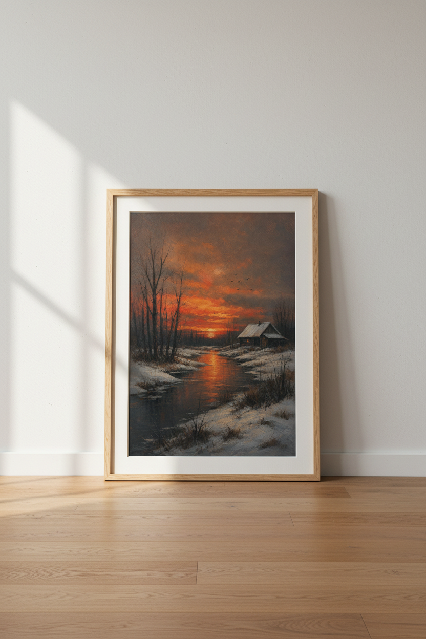 Winter Sunset Art | Romantic Landscape, Warm Tones | Living Room Decor