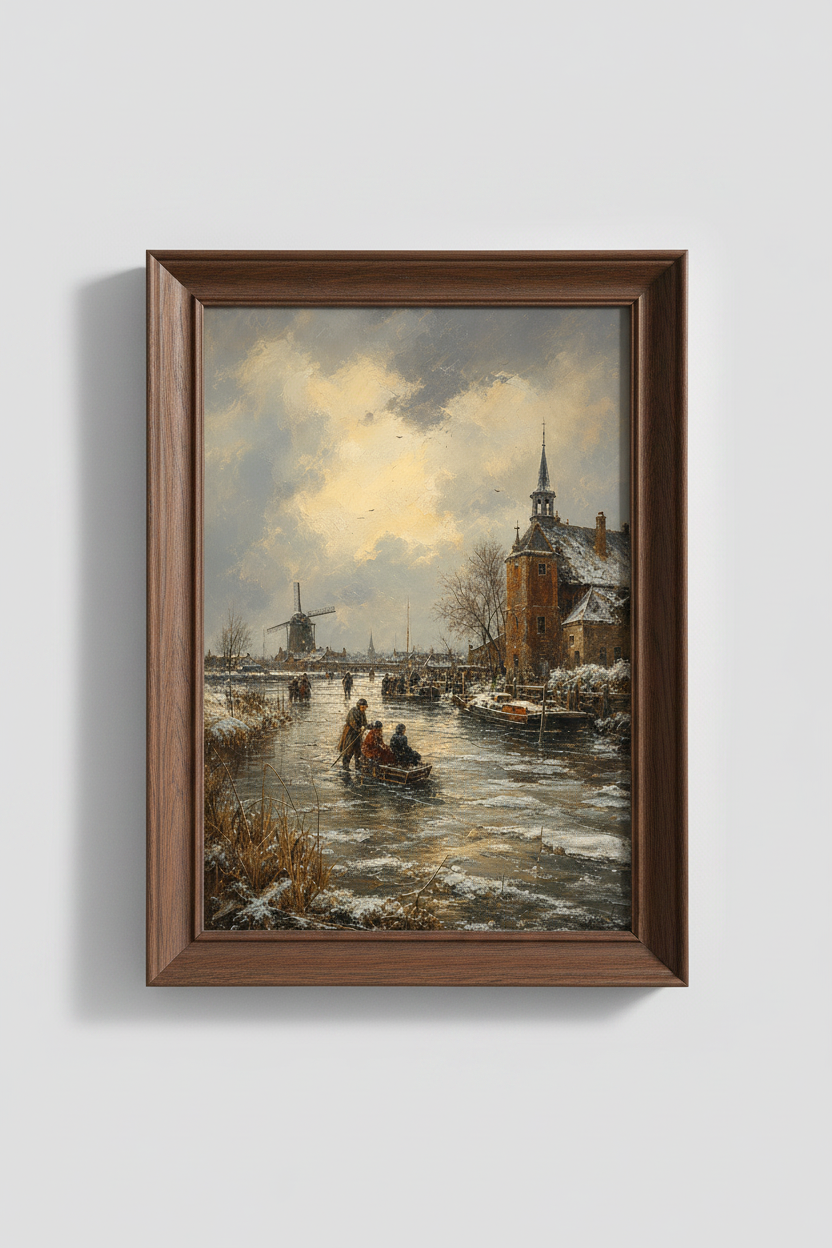 Winter Town Wall Art | Impressionist Snowy Village, Living Room Decor