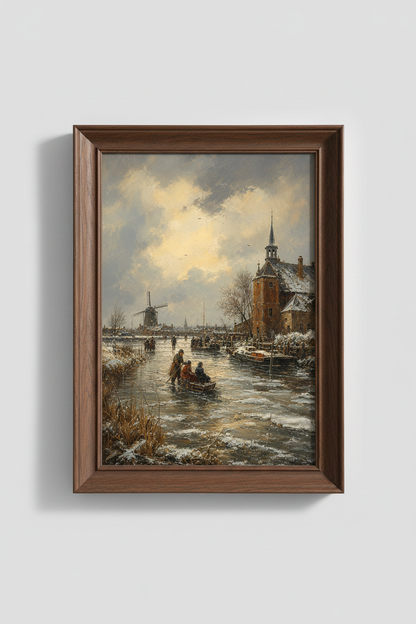 Winter Town Wall Art | Impressionist Snowy Village, Living Room Decor