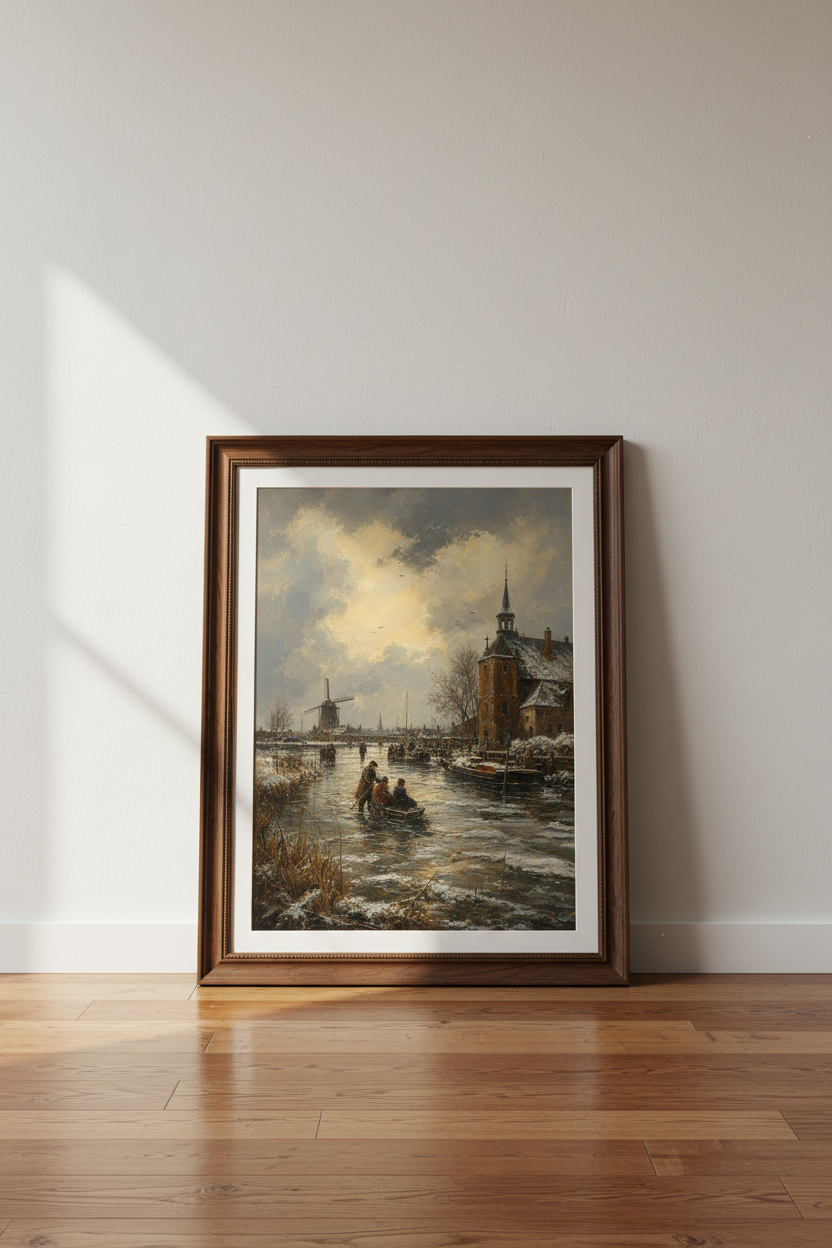 Winter Town Wall Art | Impressionist Snowy Village, Living Room Decor