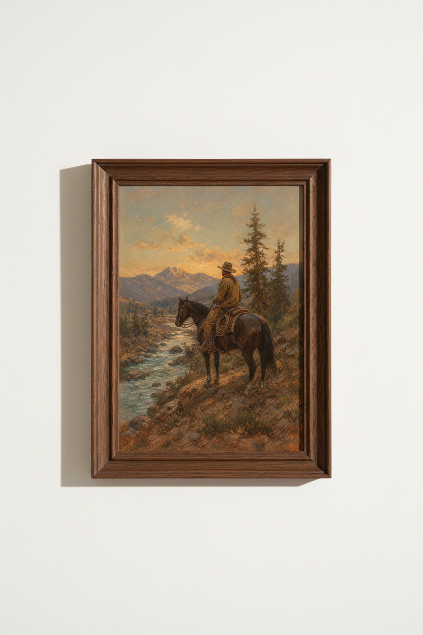 Romantic Cowboy Wall Art Print | Living Room Decor | Rustic Poster