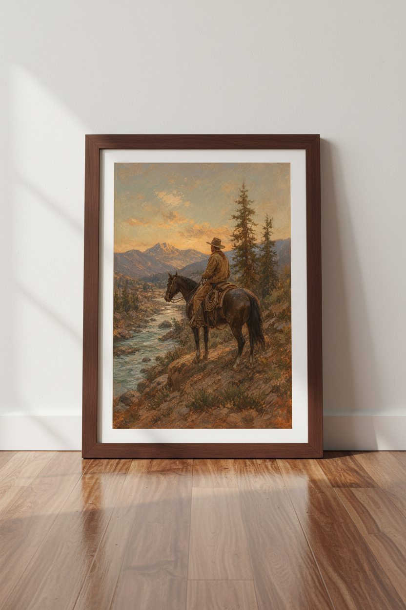 Romantic Cowboy Wall Art Print | Living Room Decor | Rustic Poster