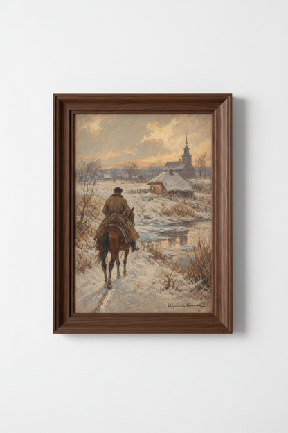 Winter village art | Classic Impressionist Snow Scene, Living Room Decor