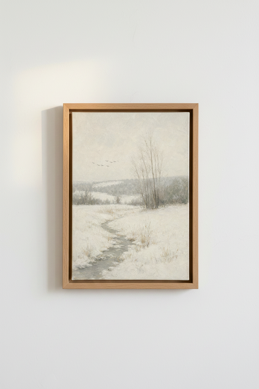 Winter Landscape Oil Painting | Neutral Snow Scene Wall Art, Framed or Digital