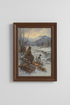 Mountain Winter Wall Art | Rustic Alpine Scene, Lodge Living Room Decor