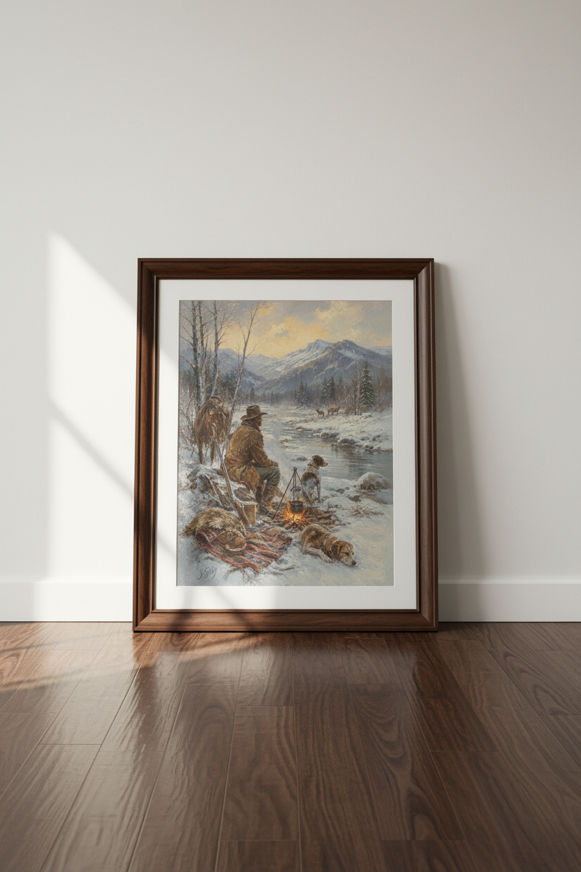 Mountain Winter Wall Art | Rustic Alpine Scene, Lodge Living Room Decor