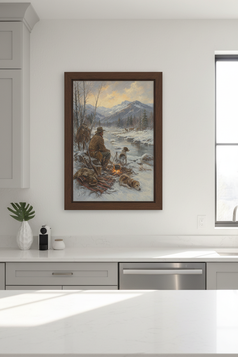 Mountain Winter Wall Art | Rustic Alpine Scene, Lodge Living Room Decor
