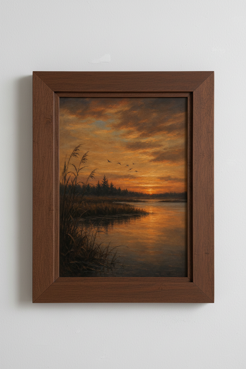 Oil Painting Sunset Wall Art Print | Living Room Decor | Warm Amber Poster