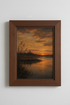 Oil Painting Sunset Wall Art Print | Living Room Decor | Warm Amber Poster