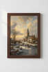 Winter Village Print | Rustic Scene, Warm Tones | Living Room Decor