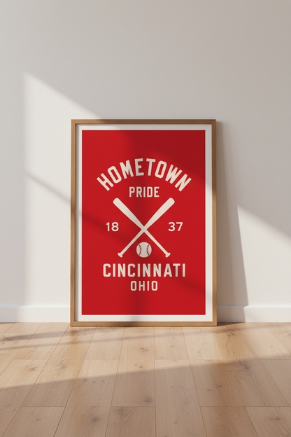 Cincinnati Baseball Wall Art | Retro Ohio Sports Print, Man Cave Decor