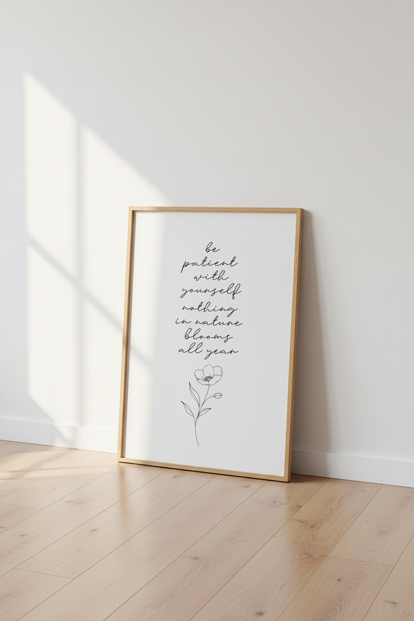 Floral Quote Print | Minimalist Black &amp; White Botanical, Bedroom Decor